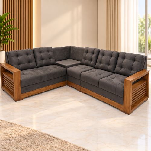 Grey Fabric L-Shape Corner Sofa