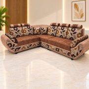Floral Brown L-Shape Corner Sofa