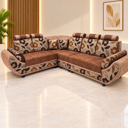 Floral Brown L-Shape Corner Sofa