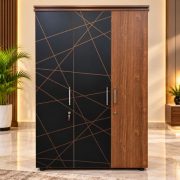 3-Door Wardrobe – Black & Wood Design
