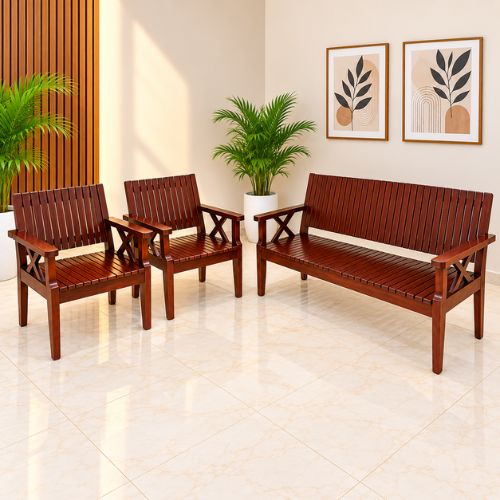 Wooden Sofa Set – Slat Design